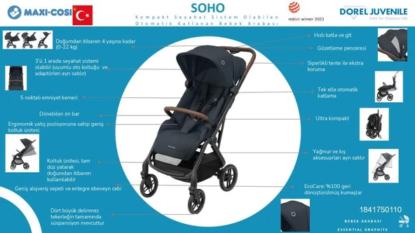 Maxi-Cosi Soho Kompakt Seyahat Sistem Olabilen Otomatik Katlanan Bebek Arabası Twillic Truffle - 3