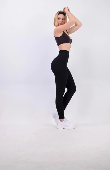 Kadın Yüksek Bel Ribanalı Toparlayıcı Fitness Tayt 16433 0028-25 - 5