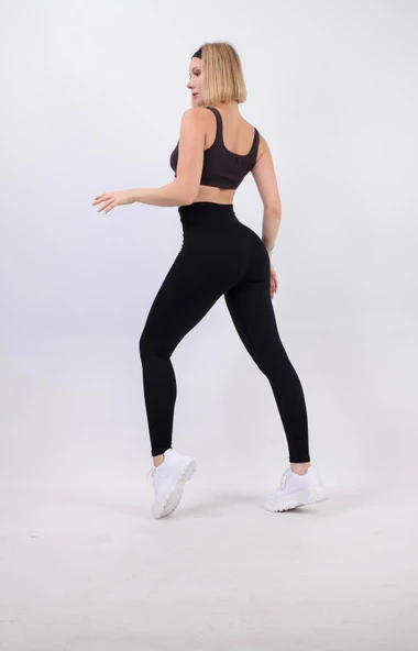 Kadın Yüksek Bel Ribanalı Toparlayıcı Fitness Tayt 16433 0028-25 - 8
