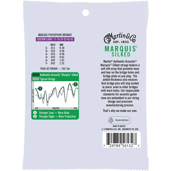 Martin Co MA535S Marquis Phosphor Bronze Akustik Gitar Teli Cstm Lt 11-52 - Resim 2