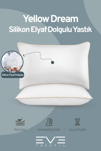 2 Adet Yellow Dream Serisi Fermuarlı Antialerjik Silikon Elyaf Dolgulu Yastık 50x70cm 1200gr - 2