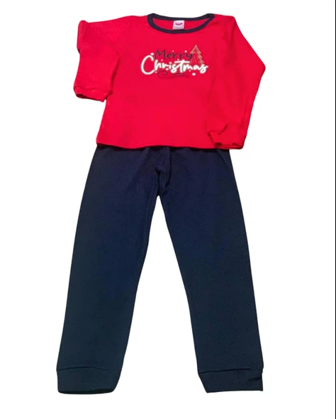 Baskılı Pamuk Erkek Çocuk Yeni Yıl Pijama Takımı (Merry Christmas) - 2