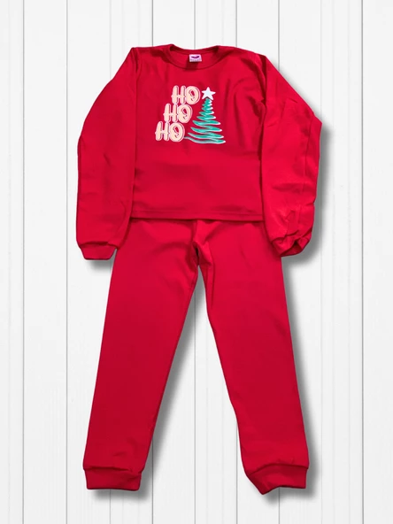 Baskılı Pamuk Erkek Çocuk Yeni Yıl Pijama Takımı (Ho ho ho) - Resim 4