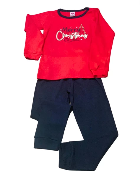 Baskılı Pamuk Erkek Çocuk Yeni Yıl Pijama Takımı (Merry Christmas) - 3