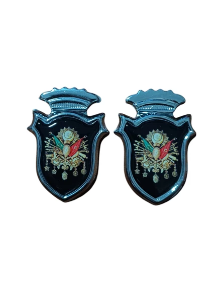 Osmanlı Devlet Arması Damla Etiket Krom Siyah 2'li - 3