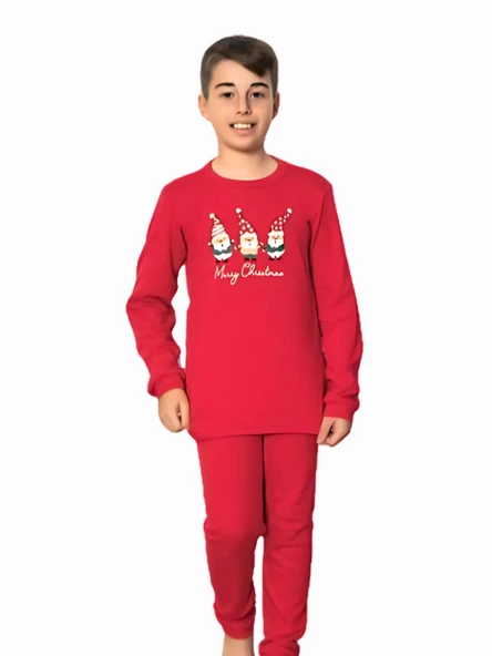 Baskılı Pamuk Erkek Çocuk Yeni Yıl Pijama Takımı (Noel Baba)