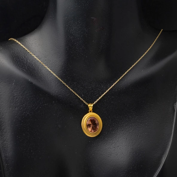 Oval Sultanayt Taşlı 14 Ayar Altın Kolye - 3