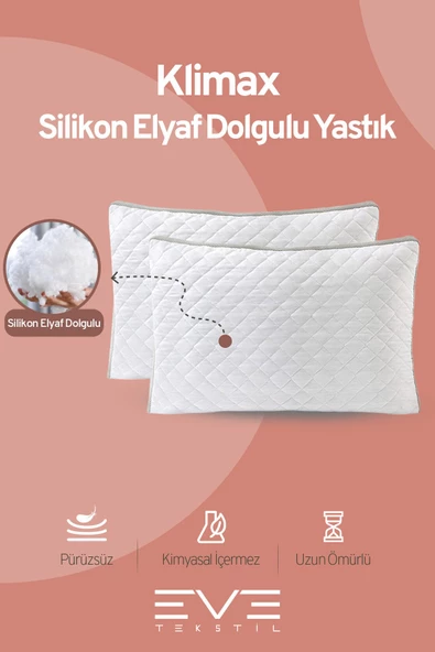 2 Adet Klimax Serisi Kılıflı Fermuarlı Klimali Antialerjik Silikon Elyaf Yastık 50x70cm 900 gr - 2
