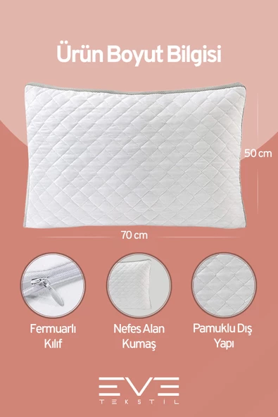 2 Adet Klimax Serisi Kılıflı Fermuarlı Klimali Antialerjik Silikon Elyaf Yastık 50x70cm 900 gr - 3