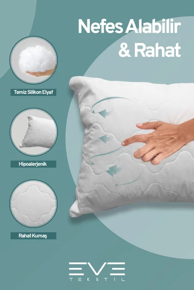 2 Adet Diamant Plus Kılıflı Fermuarlı Yıkanabilir Antialerjik Silikon Elyaf Yastık 50x70cm 800 gr - 4