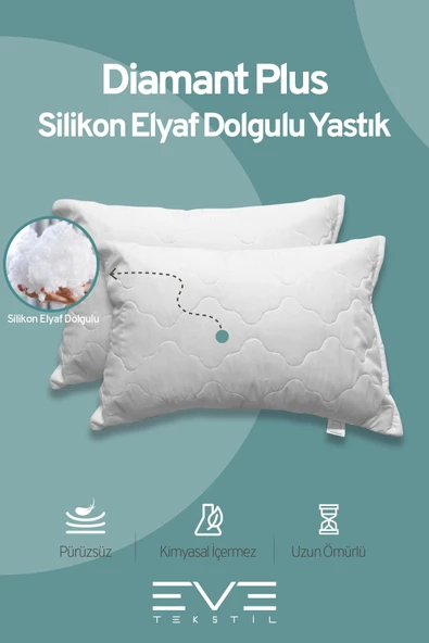 2 Adet Diamant Plus Kılıflı Fermuarlı Yıkanabilir Antialerjik Silikon Elyaf Yastık 50x70cm 800 gr - 2