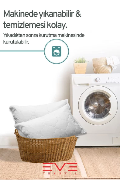 2 Adet Diamant Plus Kılıflı Fermuarlı Yıkanabilir Antialerjik Silikon Elyaf Yastık 50x70cm 800 gr - 8