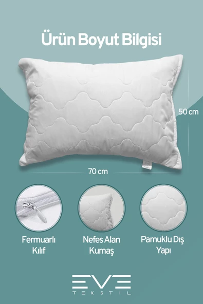 2 Adet Diamant Plus Kılıflı Fermuarlı Yıkanabilir Antialerjik Silikon Elyaf Yastık 50x70cm 800 gr - 3