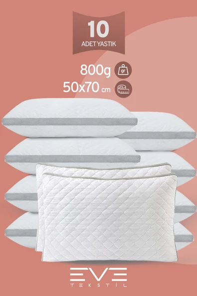 10 Adet Klimax Serisi Kılıflı Fermuarlı Klimali Antialerjik Silikon Elyaf Yastık 50x70cm 900 gr ürün görseli