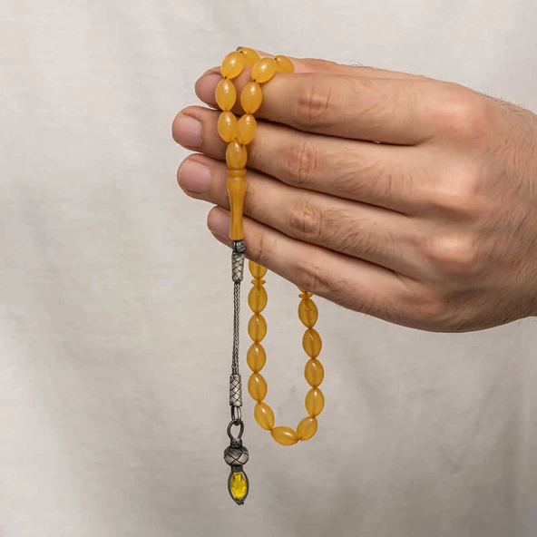 Himarry Gümüş 1000 Ayar Kazaz Püsküllü Sıkma Kehribar Tesbih - 4