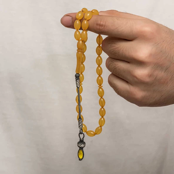 Himarry Gümüş 1000 Ayar Kazaz Püsküllü Sıkma Kehribar Tesbih - 5