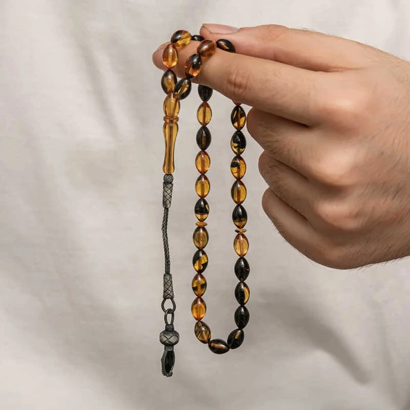 Himarry Gümüş 1000 Ayar Kazaz Püsküllü Sıkma Kehribar Tesbih - 2