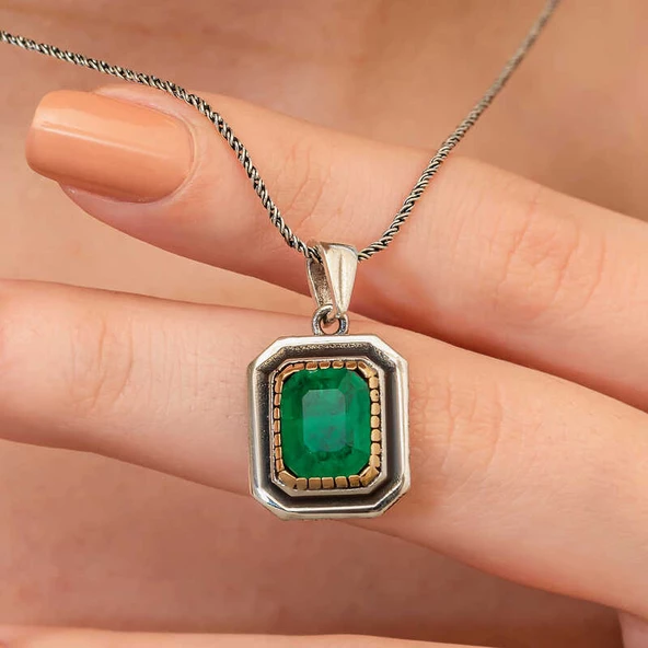 Himarry Gümüş Yeşil Taşlı Otantik Kadın Kolye ürün görseli