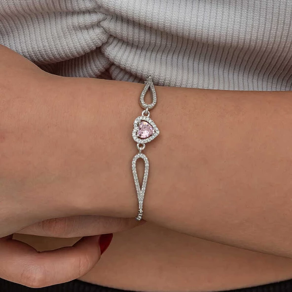 Himarry Gümüş Pembe Zirkon Taşlı Kalp Bileklik