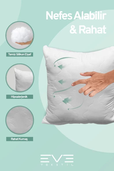 2 Adet Diamant Plus Kare Kırlent Yıkanabilir Antialerjik Silikon Elyaf Yastık 40x40cm 400 gr - 4