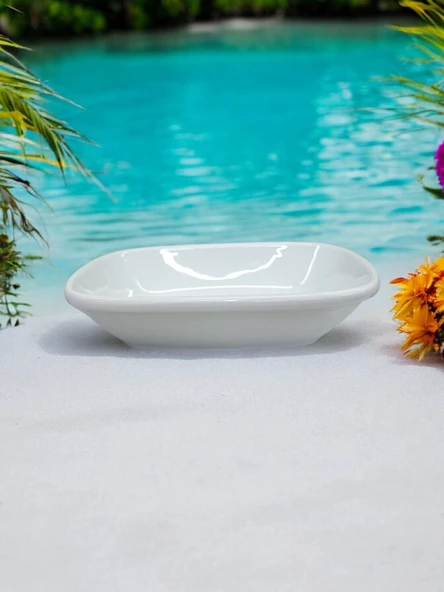 Evmutfak beyaz Gural porselen 14 cm kare kayık tabak kahvaltılık - 2