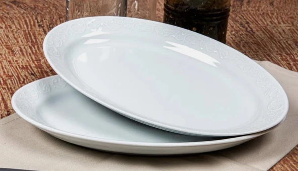 Evmutfak Gural porselen beyaz 2 li bahar dalı 31 cm kayık tabak