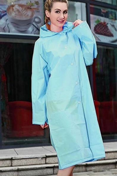 Hayal Sepeti Kadın Erkek Yağmurluk Kapüşonlu Çıtçıtlı Eva Su Yeşili Yağmurluk - 3