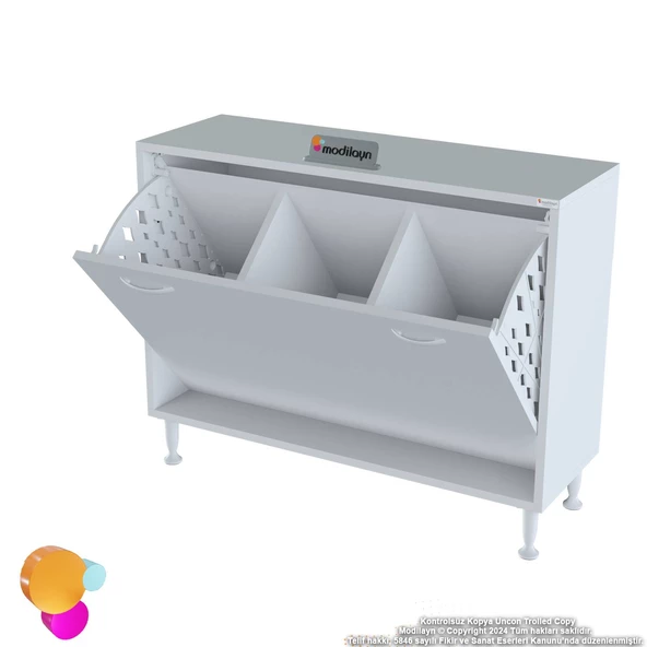 Modilayn SÖKE Banyo İçin Sihirli Kutu 90x75x32,5 cm’ lik 3 Göz Sepet Hazneli  Mini Banyo Dolabı - 7