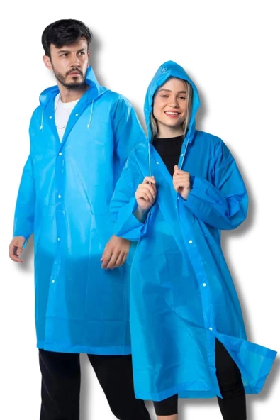 Hayal Sepeti Kadın Erkek Yağmurluk Kapüşonlu Çıtçıtlı Eva Mavi