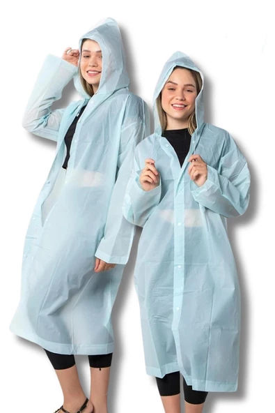 Hayal Sepeti Kadın Erkek Yağmurluk Kapüşonlu Çıtçıtlı Eva Su Yeşili Yağmurluk