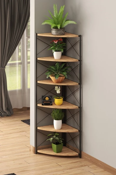 Çiçeklik Dekoratif 6 Raflı Kitaplı Çok Amaçlı Stand - 3