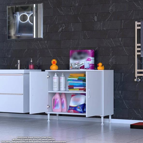 Modilayn SÖKE Küçük Alanlar İçin Akıllı Çözümler 90x75x32,5 cm’ lik 2 Kapaklı 2 Göz Raf Dolap - 2