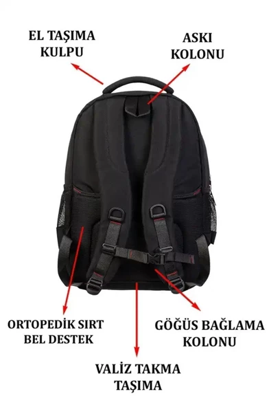 Dada 05 Darbe Emici Usb Aparatlı Su Geçirmez Kumaş 15.6 inç 5 bölmeli Ped Korumalı Sırt Çantası - 4