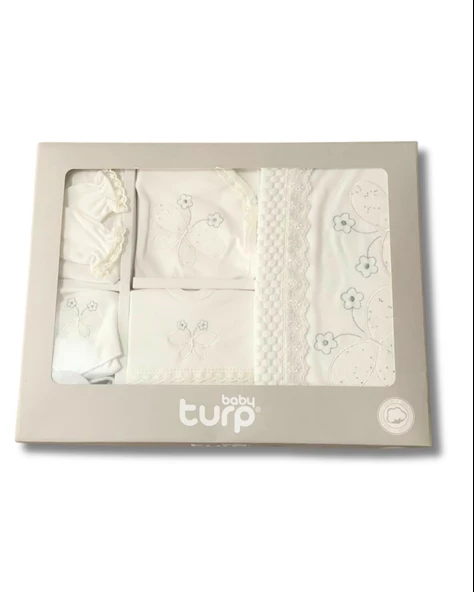 Organik 10 Parça Simli Kelebek Nakışlı Lüx Yenidoğan Hastane Çıkışı Seti - Resim 2