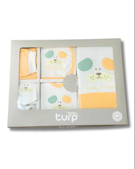 Organik 10 Parça Köpek Nakışlı Lüx Yenidoğan Hastane Çıkışı Seti - Resim 3