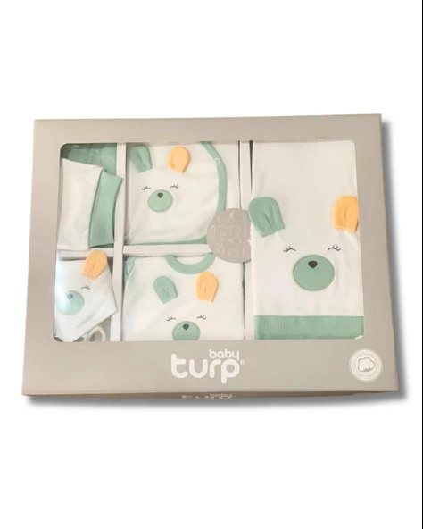 Organik 10 Parça Kulaklı Tavşan Nakışlı Lüx Yenidoğan Hastane Çıkışı Seti - 2