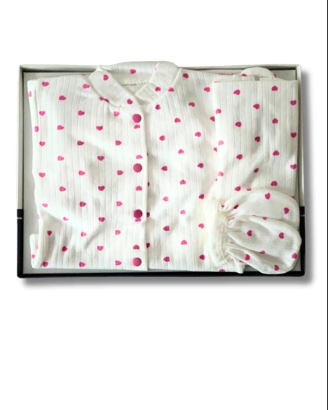 Organik 5 Parça Fitilli Kalp Baskılı Yenidoğan Hastane Çıkışı Seti (Pembe) - Resim 4