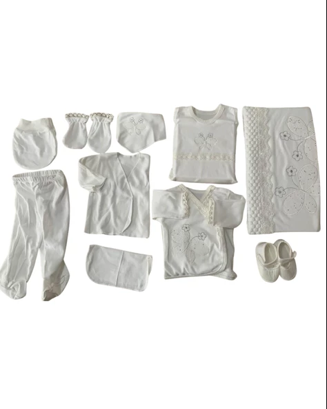 Organik 10 Parça Simli Kelebek Nakışlı Lüx Yenidoğan Hastane Çıkışı Seti - Resim 4