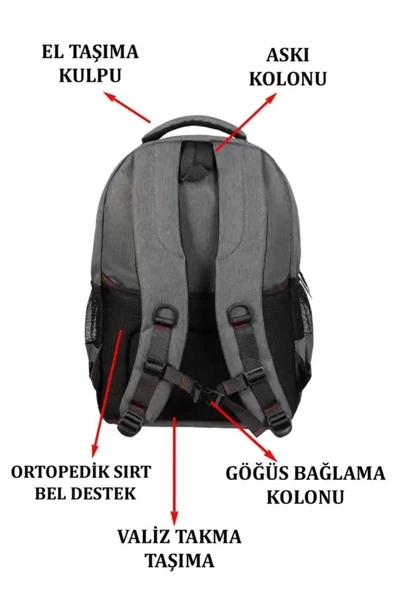 Dada 05 Darbe Emici Su Geçirmez Kumaş 15.6 inç 5 bölmeli Ped Korumalı Sırt Çantası - 7