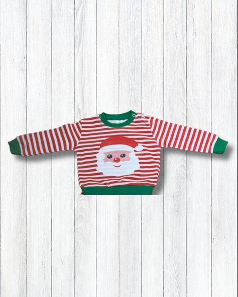 Yeni Yıl Temalı Noel Baba Baskılı Aylık Bebek Takım - Resim 3