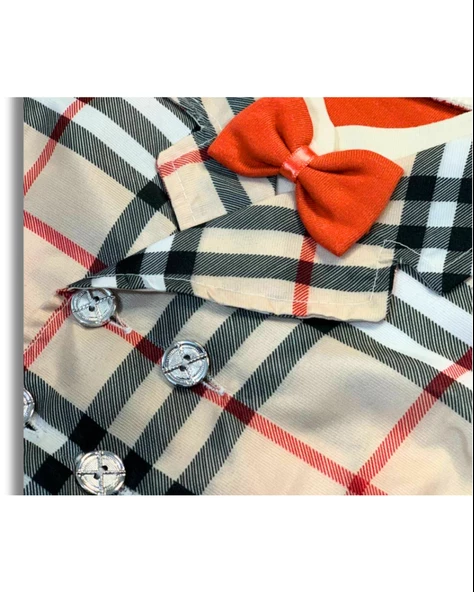 Kareli Papyonlu Erkek Bebek Tulum (Turuncu) - Resim 4