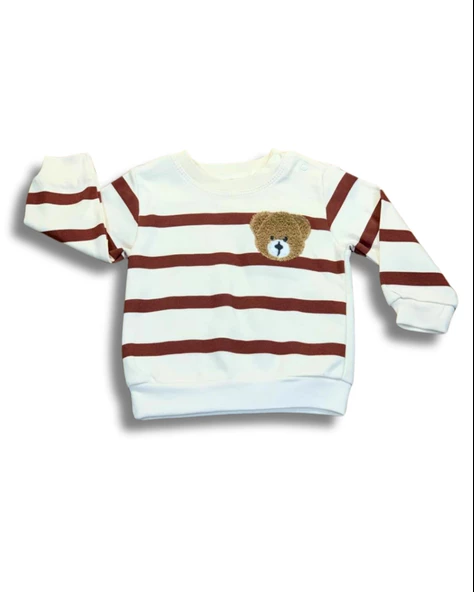 Çizgili Bear Baskılı Erkek Bebek Takım (Kiremit) - Resim 2