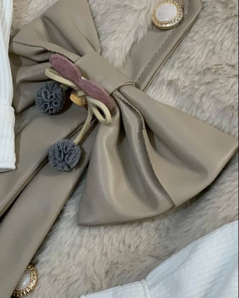 Kız Bebek Aylık Deri Etek Peluş Yelek Penye Sweat Takım - Resim 5