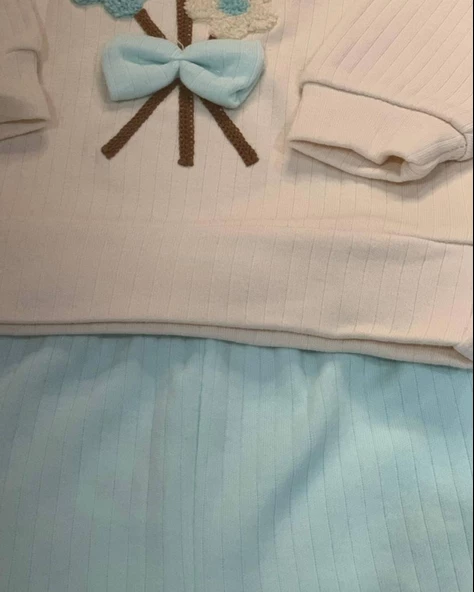 Çiçekli Volanlı Kol Aylık Kız Bebek Takım (Mavi) - Resim 5