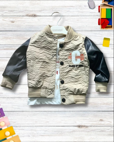 Erkek Bebek Aylık Deri Ceket Sweat Pantolon Takım - 3