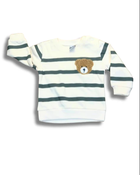 Çizgili Bear Baskılı Erkek Bebek Takım (Yeşil) - Resim 2