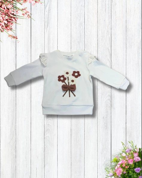Çiçekli Volanlı Kol Aylık Kız Bebek Takım (Kahve) - 3