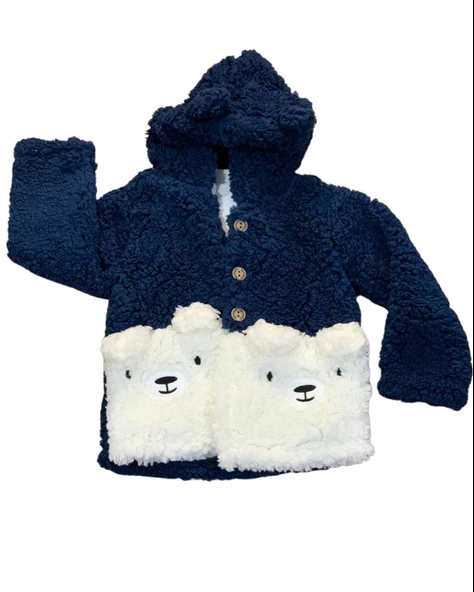 Peluş Montlu Erkek Bebek Takım (Lacivert) - Resim 3