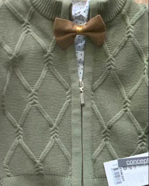 Erkek Bebek Aylık Hırka Gömlek Pantolon ve Papyonlu Takım (Haki) - 4