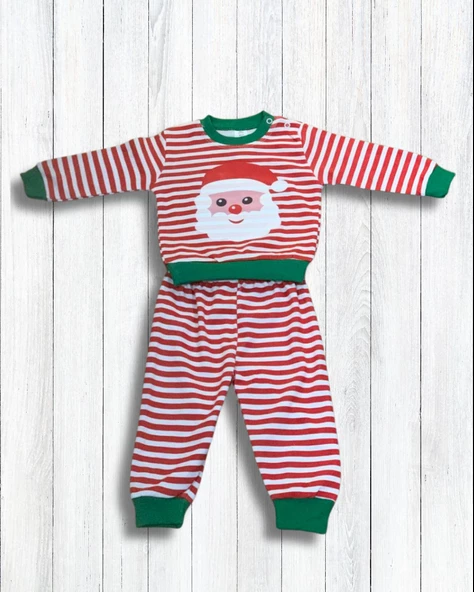 Yeni Yıl Temalı Noel Baba Baskılı Aylık Bebek Takım - Resim 2